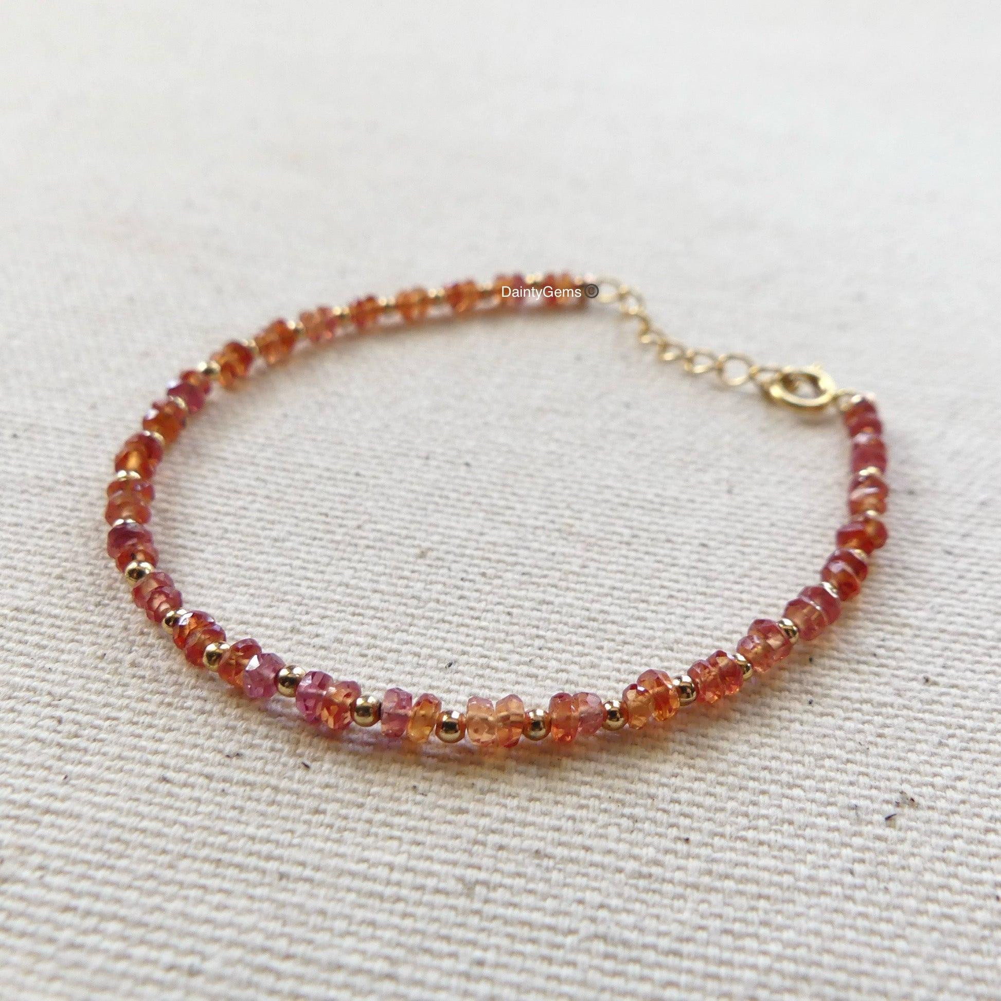 dainty Padparadscha sapphire beaded bracelet September birthstone jewelry meaningful gift unique handmade