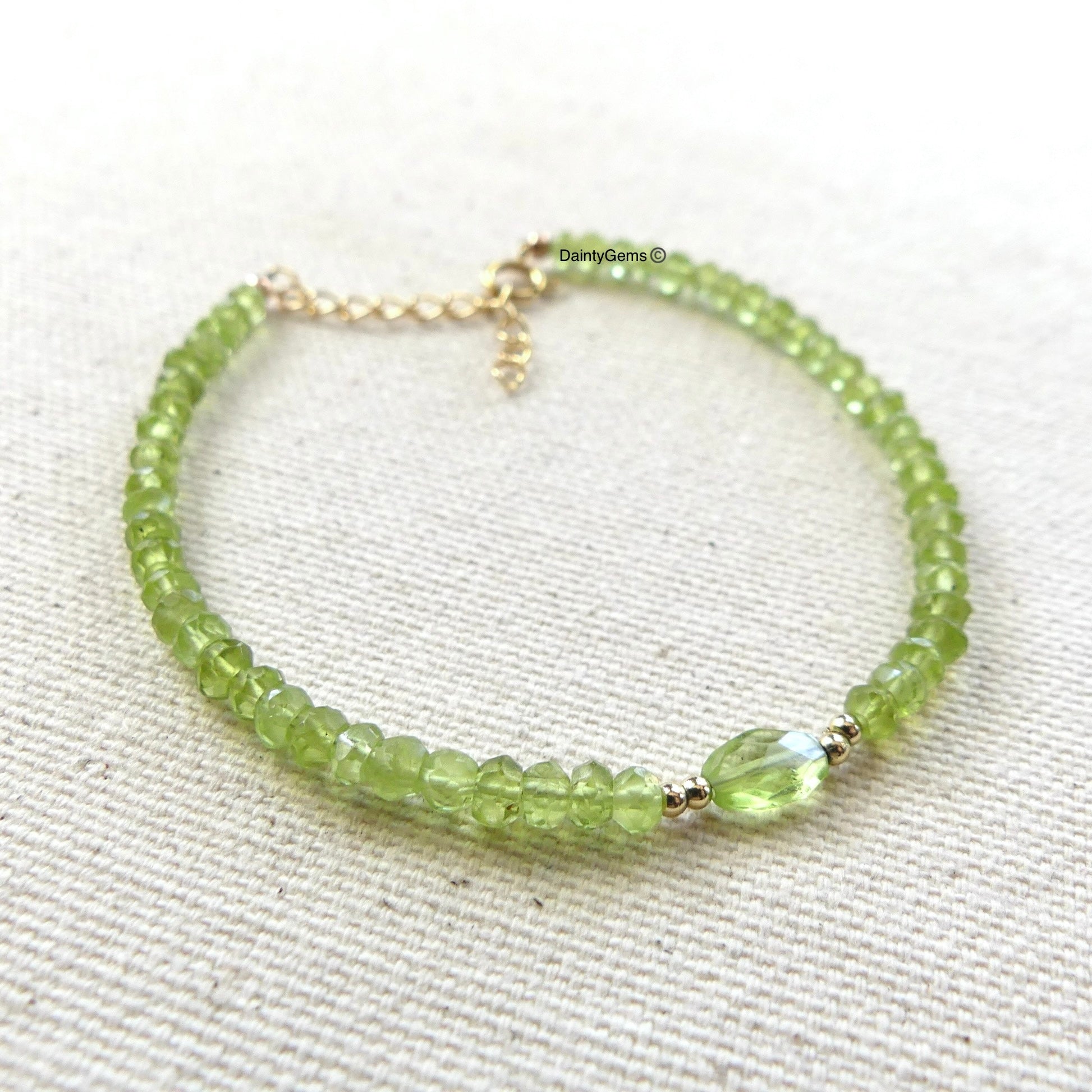 delicate peridot beaded bracelet with peridot gem August birthstone jewelry gift