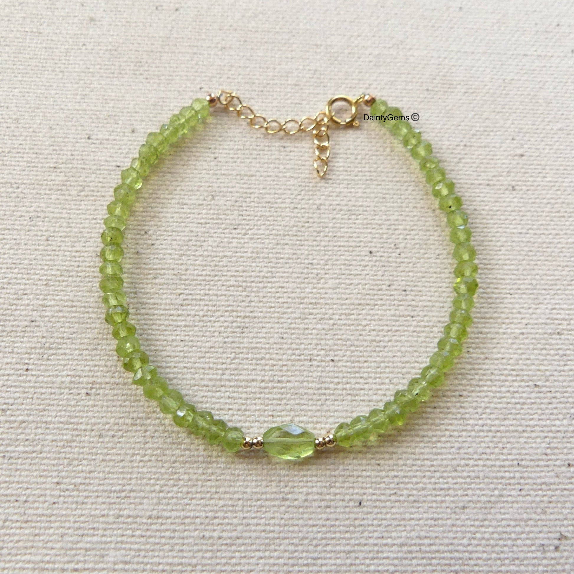 delicate peridot beaded bracelet with peridot gem August birthstone jewelry gift