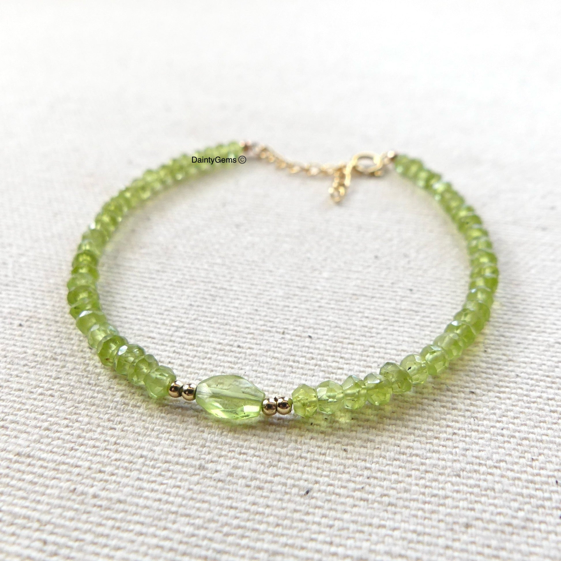 delicate peridot beaded bracelet with peridot gem August birthstone jewelry gift