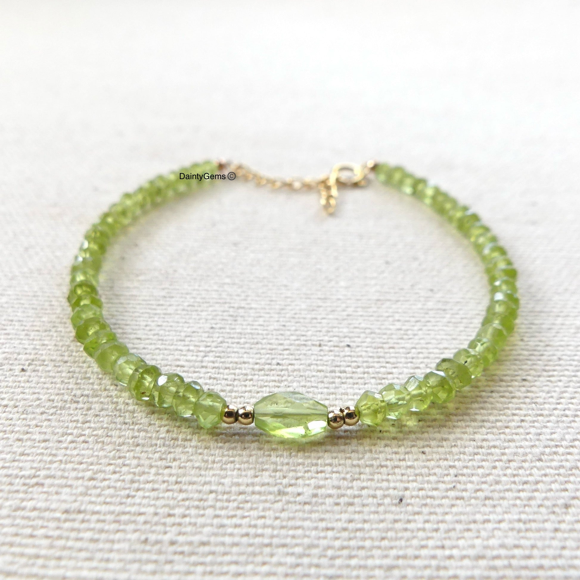 delicate peridot beaded bracelet with peridot gem August birthstone jewelry gift