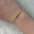 dainty peridot bar bracelet gold vermeil or sterling silver August birthstone jewelry gift