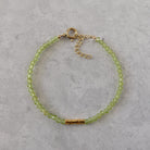 dainty peridot bar bracelet gold vermeil or sterling silver August birthstone jewelry gift