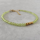 dainty peridot bar bracelet gold vermeil or sterling silver August birthstone jewelry gift