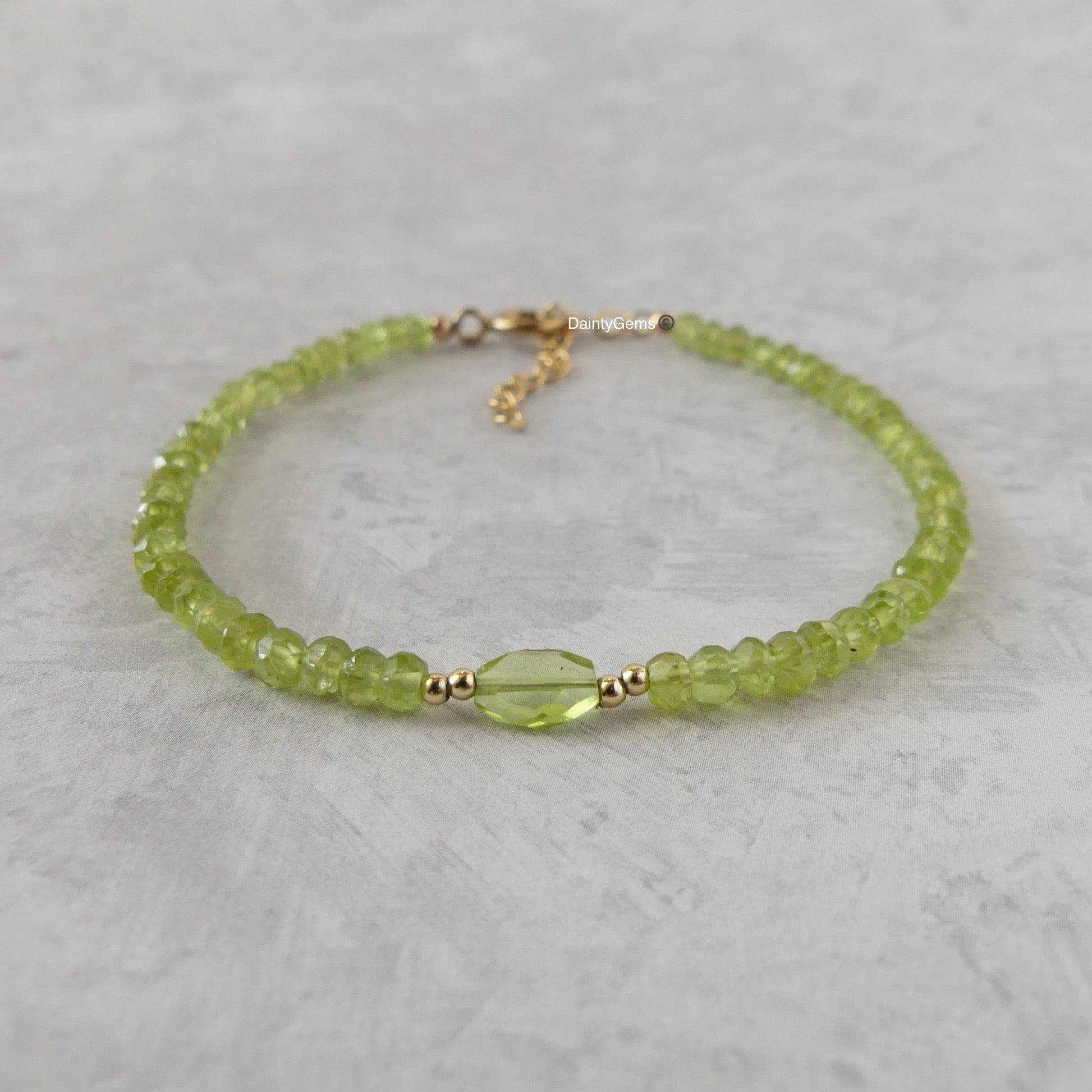 delicate peridot beaded bracelet with peridot gem August birthstone jewelry gift