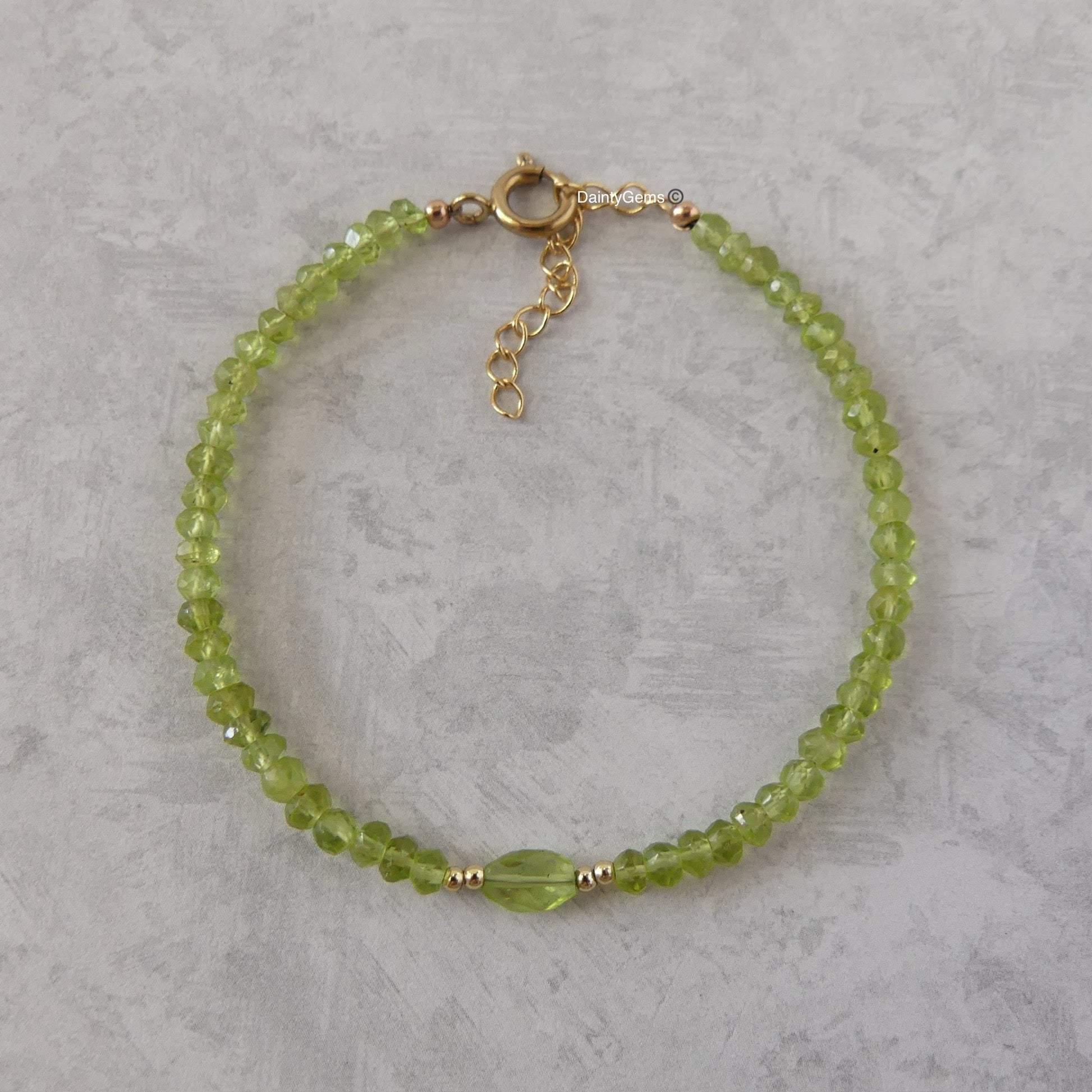 delicate peridot beaded bracelet with peridot gem August birthstone jewelry gift