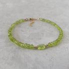 delicate peridot beaded bracelet with peridot gem August birthstone jewelry gift