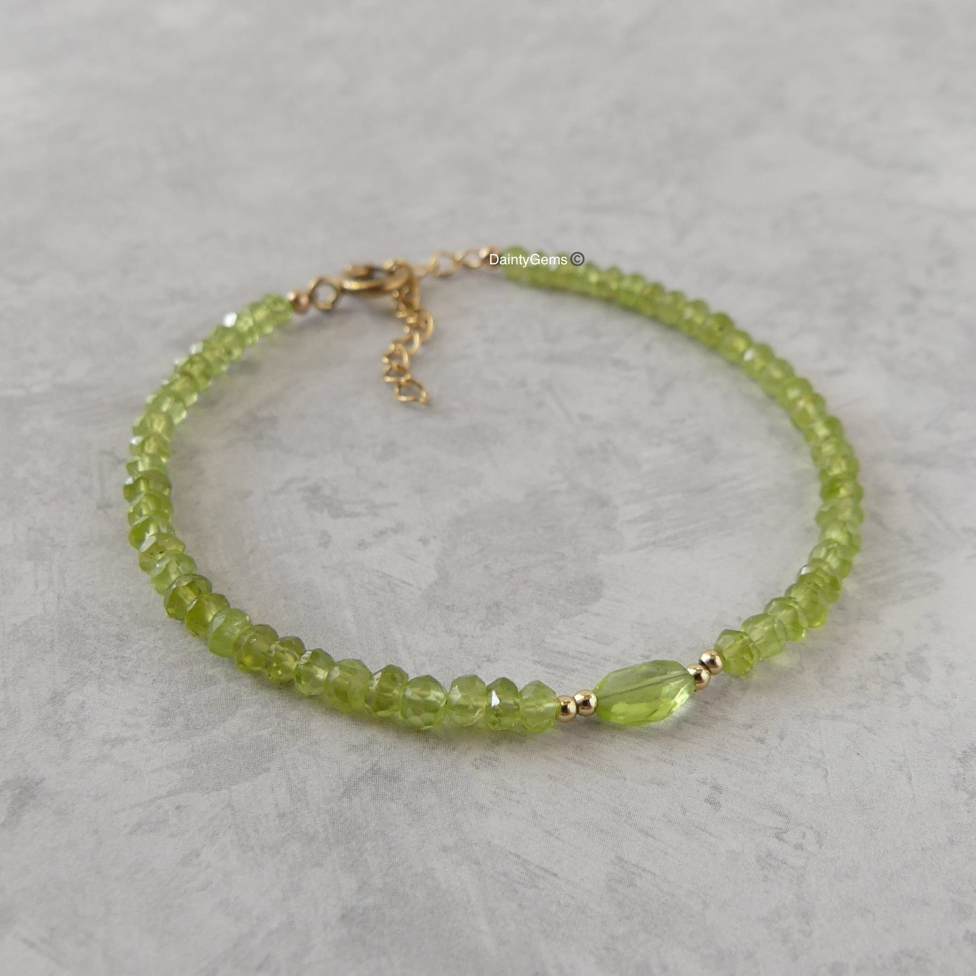 delicate peridot beaded bracelet with peridot gem August birthstone jewelry gift