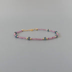 Tiny Teal Kyanite Bracelet Dainty Pink Garnet Gold Filled Beaded Bracelet Minimalist Jewelry Everyday Thin Bracelet Birthday Gift for Women