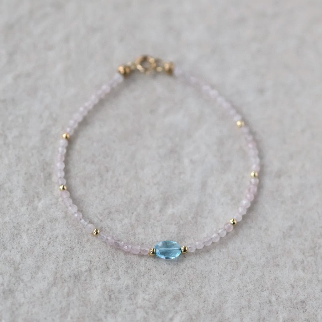 Tiny Pink Morganite Bracelet Dainty Swiss Blue Topaz Gemstone Beaded Jewelry Minimalist Crystal Bracelet Birthday Gift For Women Daughter