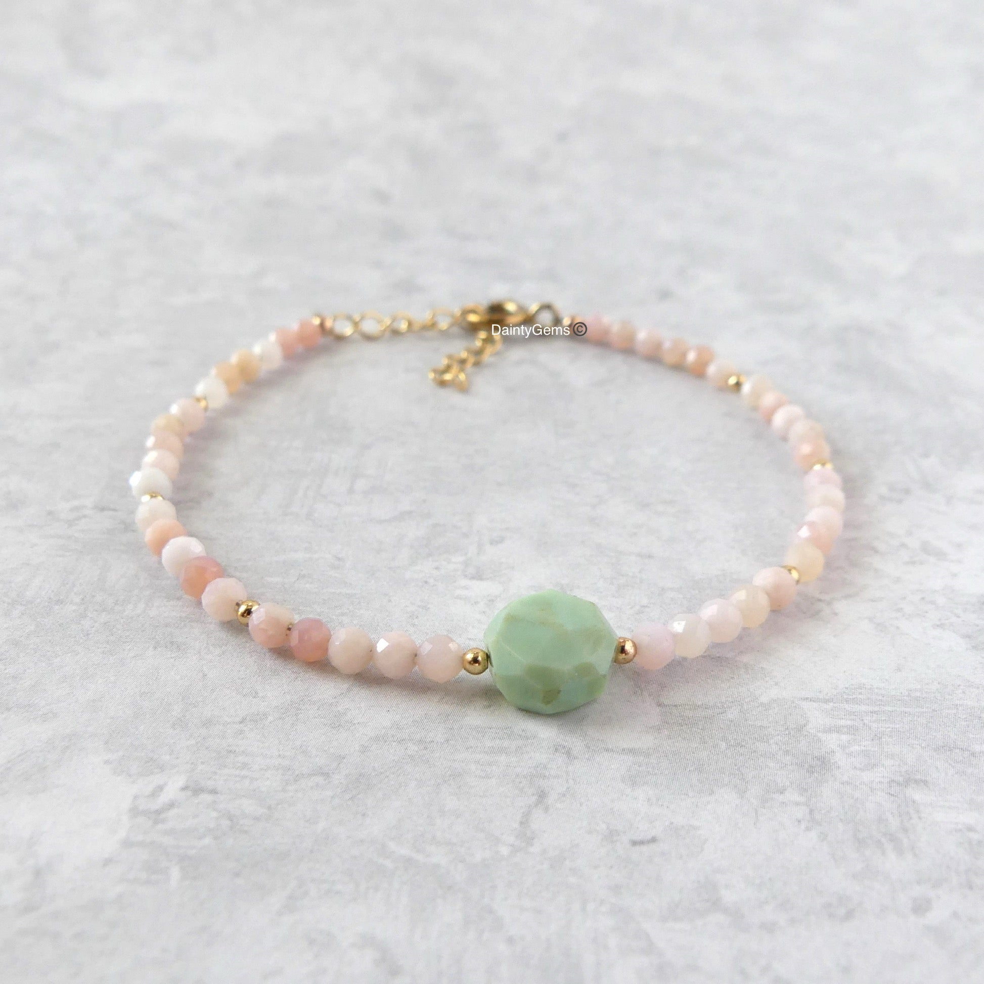 rare Peruvian green and pink opal bracelet pastel beaded jewelry meaningful gift October birthstone