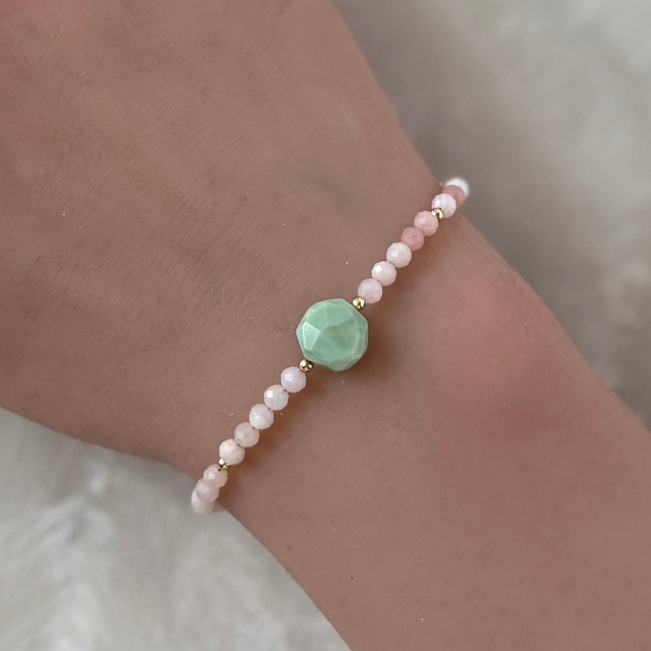 rare Peruvian green and pink opal bracelet pastel beaded jewelry meaningful gift October birthstone
