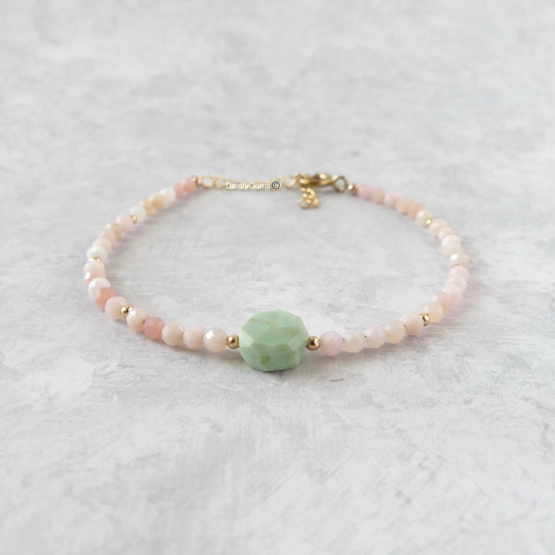 rare Peruvian green and pink opal bracelet pastel beaded jewelry meaningful gift October birthstone