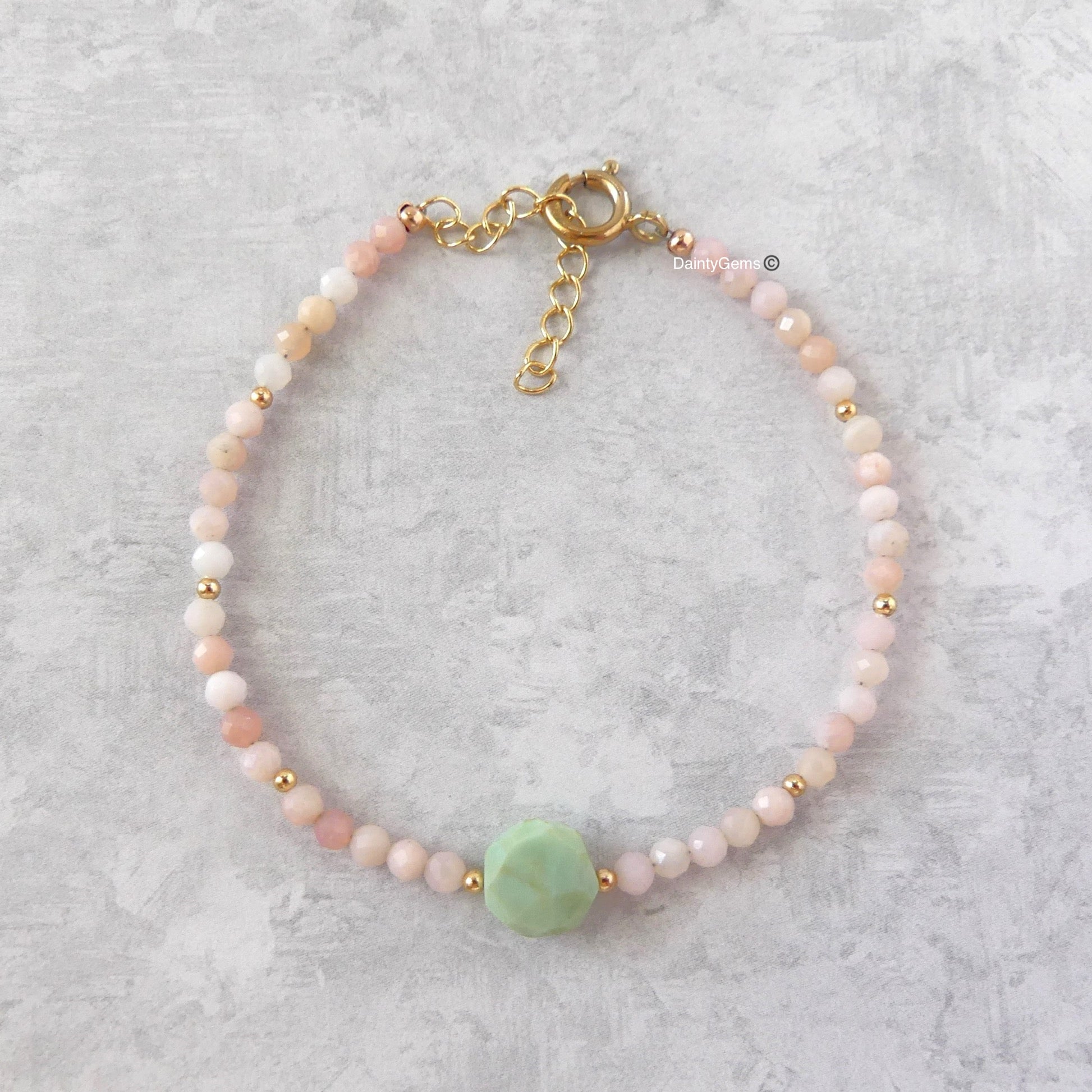 rare Peruvian green and pink opal bracelet pastel beaded jewelry meaningful gift October birthstone