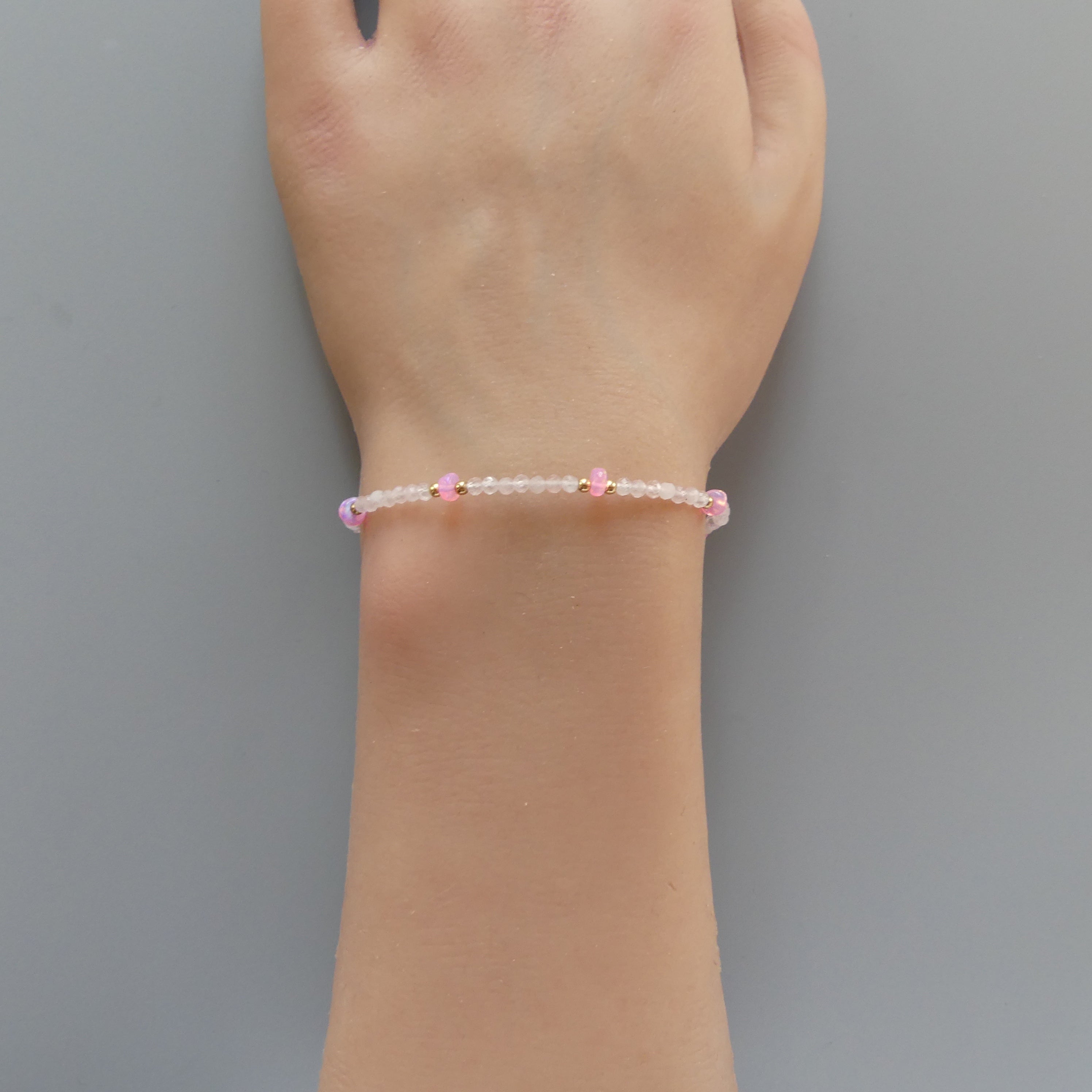 Tiny Rose Quartz Bracelet Dainty Pink Opal Bracelet Pink Beaded Bracelet Gold Filled Minimalist Jewelry Self Care Gift Bridesmaid Mom Wife
