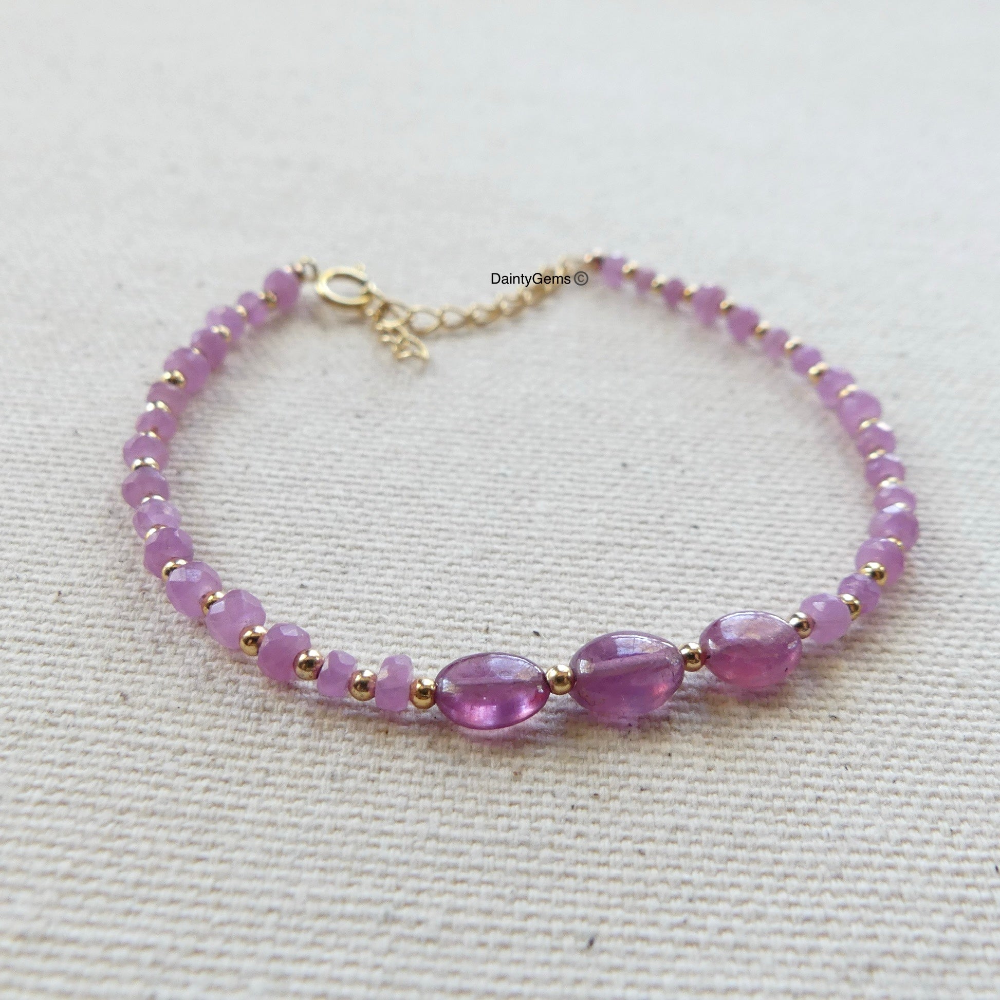 dainty pink sapphire beaded bracelet delicate September birthstone jewelry meaningful gift unique handmade homemade