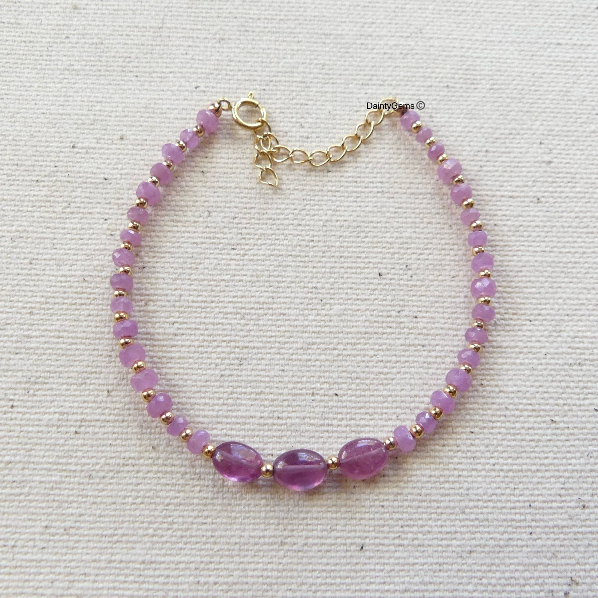 dainty pink sapphire beaded bracelet delicate September birthstone jewelry meaningful gift unique handmade homemade