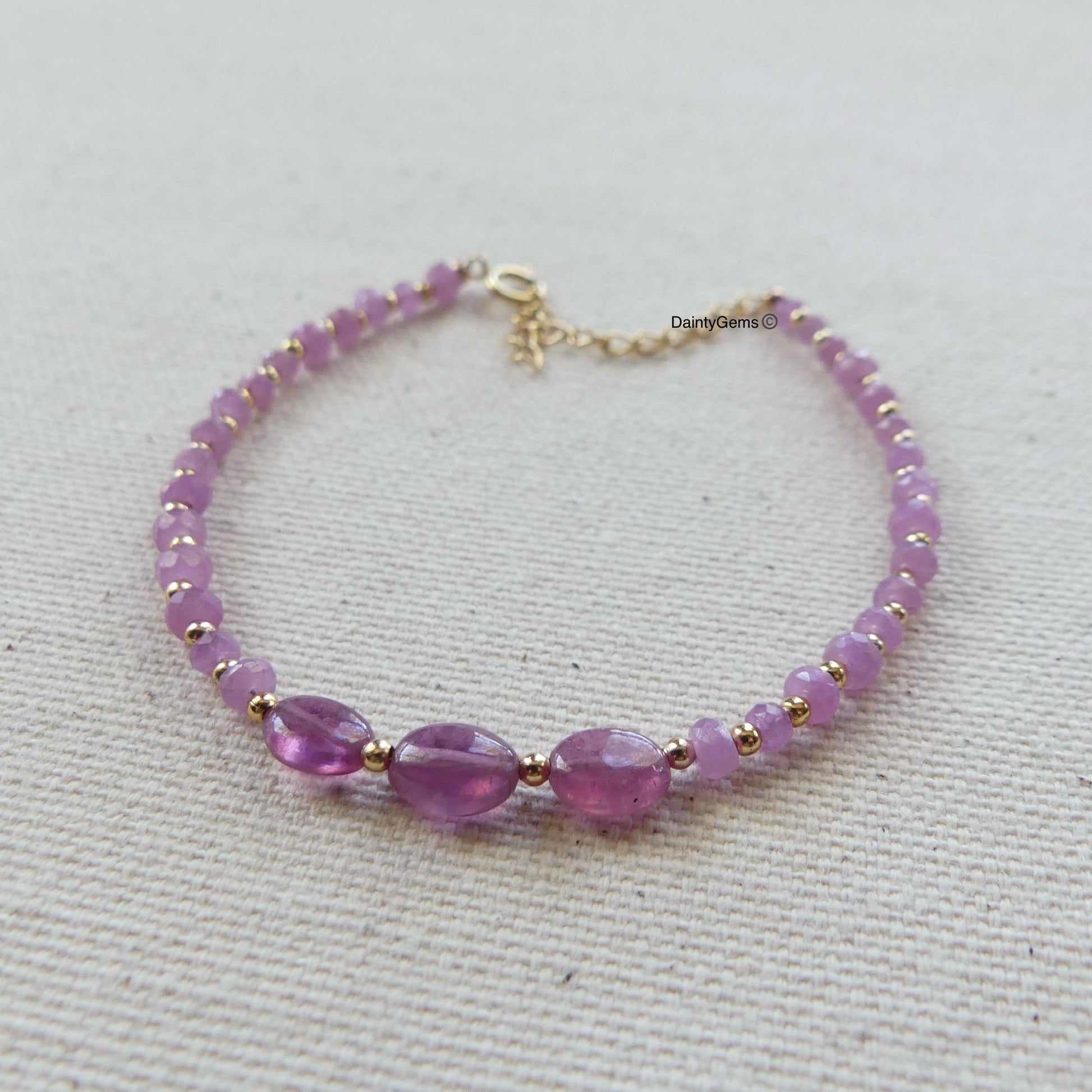 dainty pink sapphire beaded bracelet delicate September birthstone jewelry meaningful gift unique handmade homemade