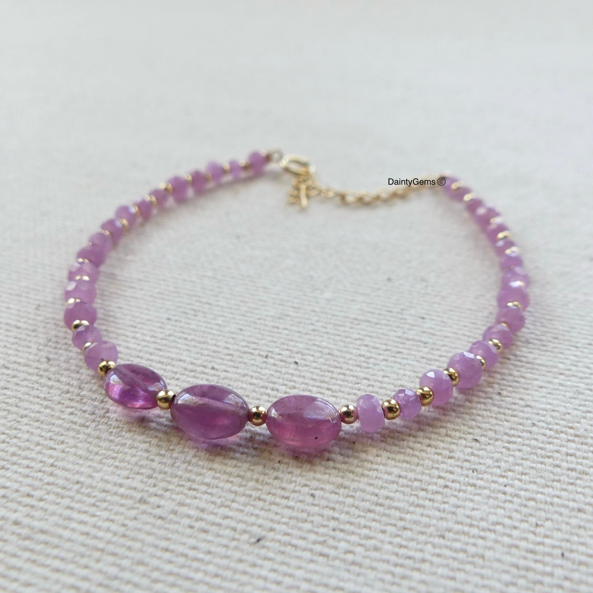 dainty pink sapphire beaded bracelet delicate September birthstone jewelry meaningful gift unique handmade homemade