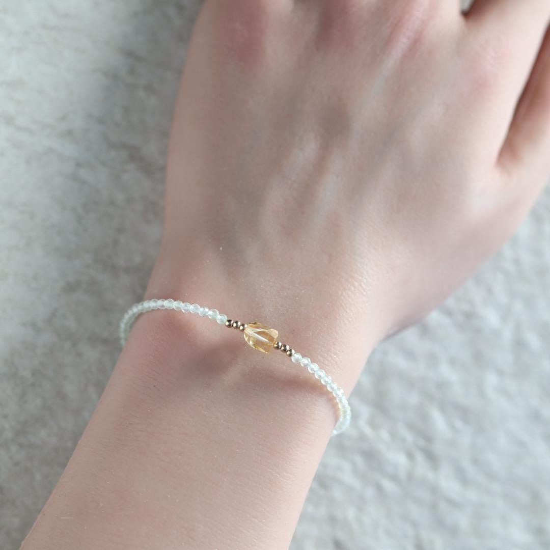 Tiny Prehnite Bracelet Dainty Citrine Gemstone Beaded Bracelet Green Healing Crystal Jewelry Minimalist Birthday Gift for Women Wife