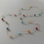 Dainty Rainbow Silk Necklace Multi Gemstone Knotted Silk Necklace Multi Color Beaded Choker Layering Necklace Gift for Women Bridesmaids