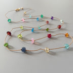 Dainty Rainbow Silk Necklace Multi Gemstone Knotted Silk Necklace Multi Color Beaded Choker Layering Necklace Gift for Women Bridesmaids