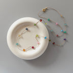 Dainty Rainbow Silk Necklace Multi Gemstone Knotted Silk Necklace Multi Color Beaded Choker Layering Necklace Gift for Women Bridesmaids