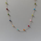 Dainty Rainbow Silk Necklace Multi Gemstone Knotted Silk Necklace Multi Color Beaded Choker Layering Necklace Gift for Women Bridesmaids