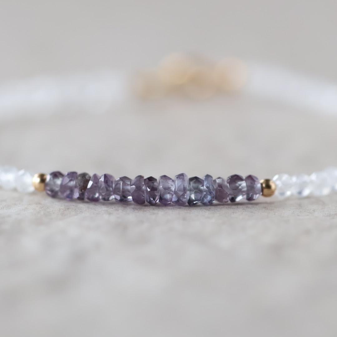 Tiny Alexandrite Bracelet Dainty Moonstone Gemstone Beaded Jewelry Minimalist Stacking Bracelet Skinny June Birthstone Gift Bridesmaid Mom
