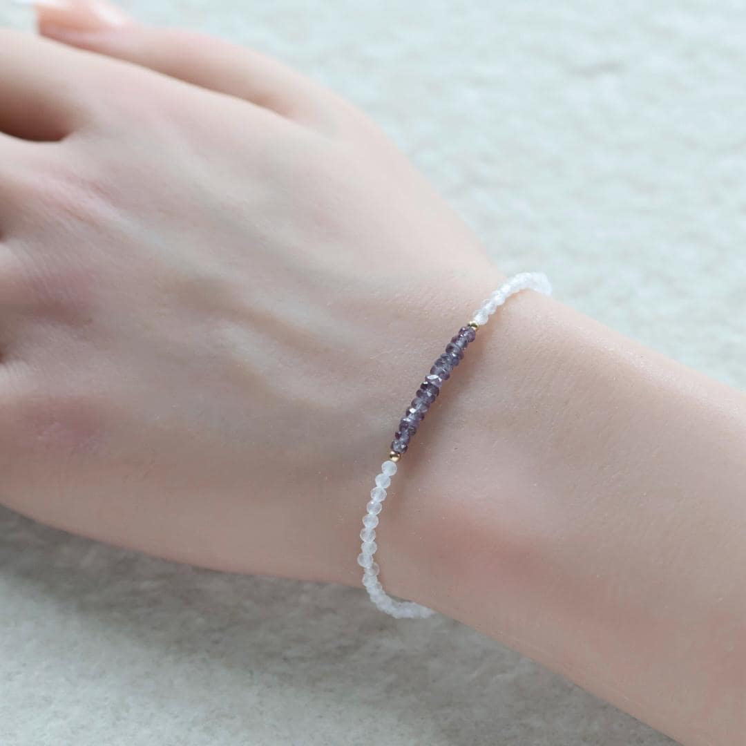 Tiny Alexandrite Bracelet Dainty Moonstone Gemstone Beaded Jewelry Minimalist Stacking Bracelet Skinny June Birthstone Gift Bridesmaid Mom