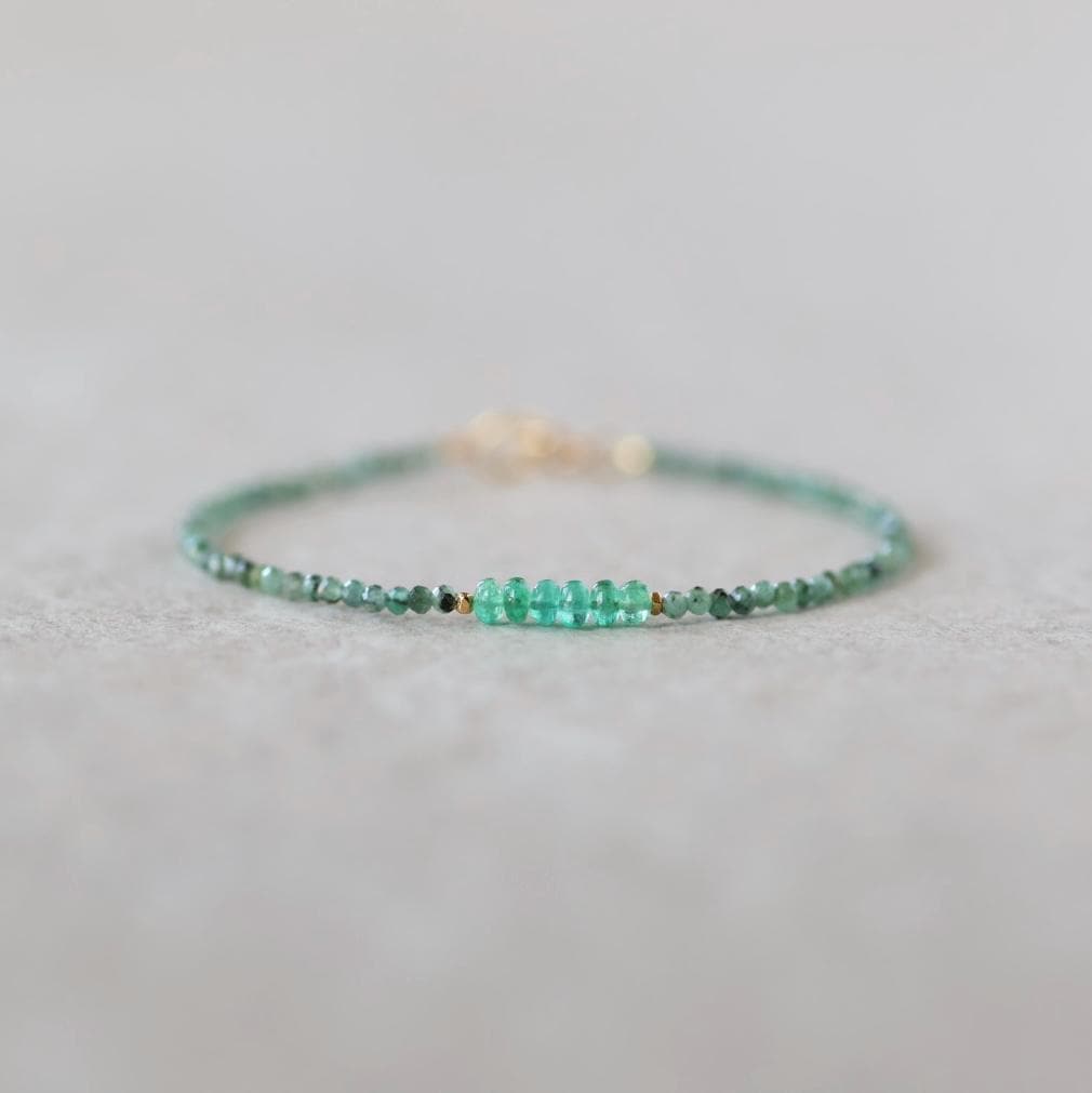 Dainty Emerald Bracelet Simple Zambian Emerald Beaded Green Crystal Jewelry Minimalist May Birthstone Gift 20th Anniversary Bridesmaid Gift
