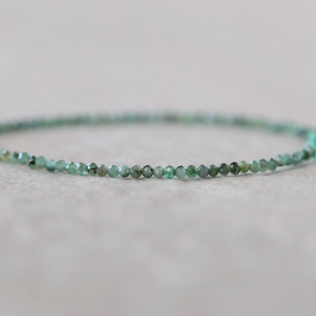 Dainty Emerald Bracelet Simple Zambian Emerald Beaded Green Crystal Jewelry Minimalist May Birthstone Gift 20th Anniversary Bridesmaid Gift