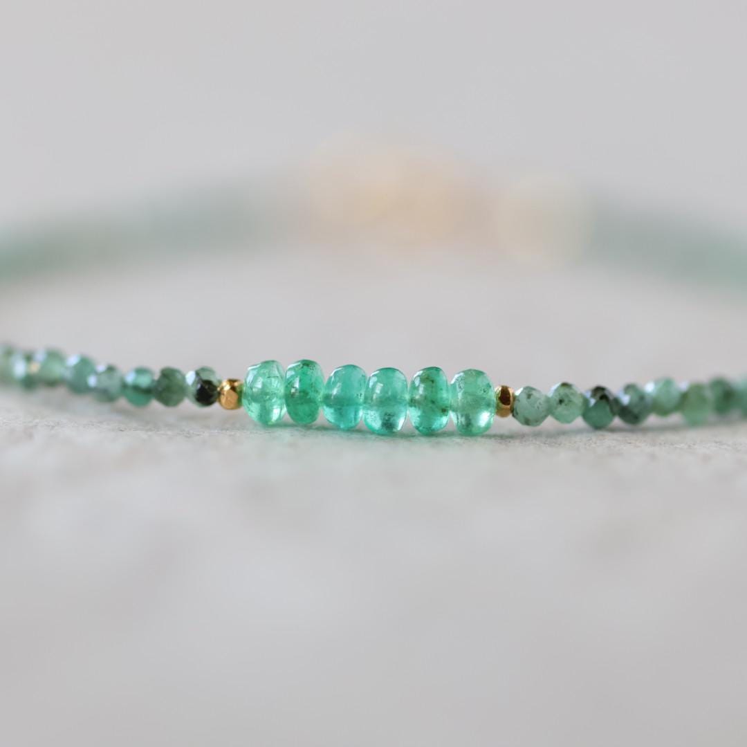 Dainty Emerald Bracelet Simple Zambian Emerald Beaded Green Crystal Jewelry Minimalist May Birthstone Gift 20th Anniversary Bridesmaid Gift