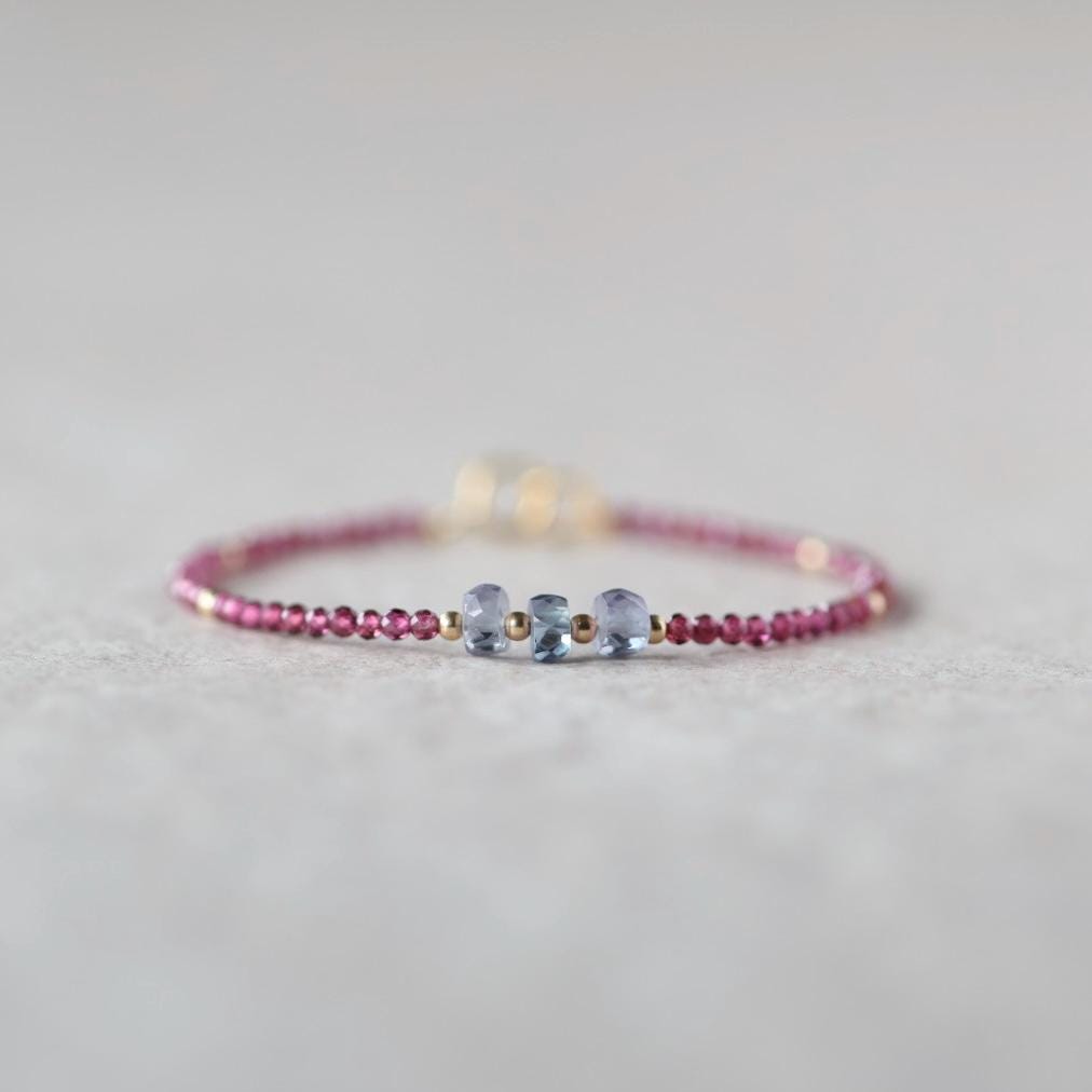 Tiny Alexandrite Bracelet Dainty Rhodolite Garnet Gemstone Beaded Jewelry Minimalist Stacking Bracelet Birthstone Birthday Gift Mom Wife