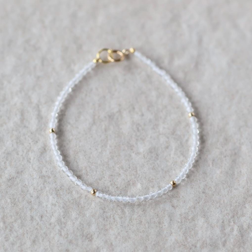 Tiny Rock Quartz Bracelet Dainty Clear Quartz Gemstone Beaded Bracelet Sparkly Crystal Jewelry Minimalist April Birthstone Birthday Gift