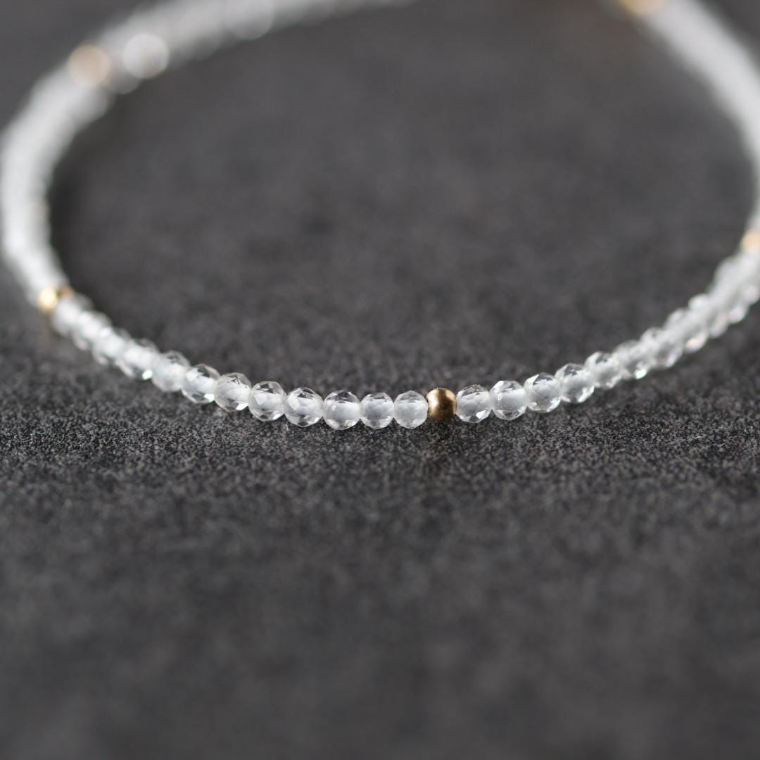 Tiny Rock Quartz Bracelet Dainty Clear Quartz Gemstone Beaded Bracelet Sparkly Crystal Jewelry Minimalist April Birthstone Birthday Gift