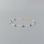 Tiny Blue Sapphire Bracelet Dainty Rock Quartz Gold Filled Bracelet Stacking Minimalist Birthstone Bracelet Gift for Women Wife Daughter