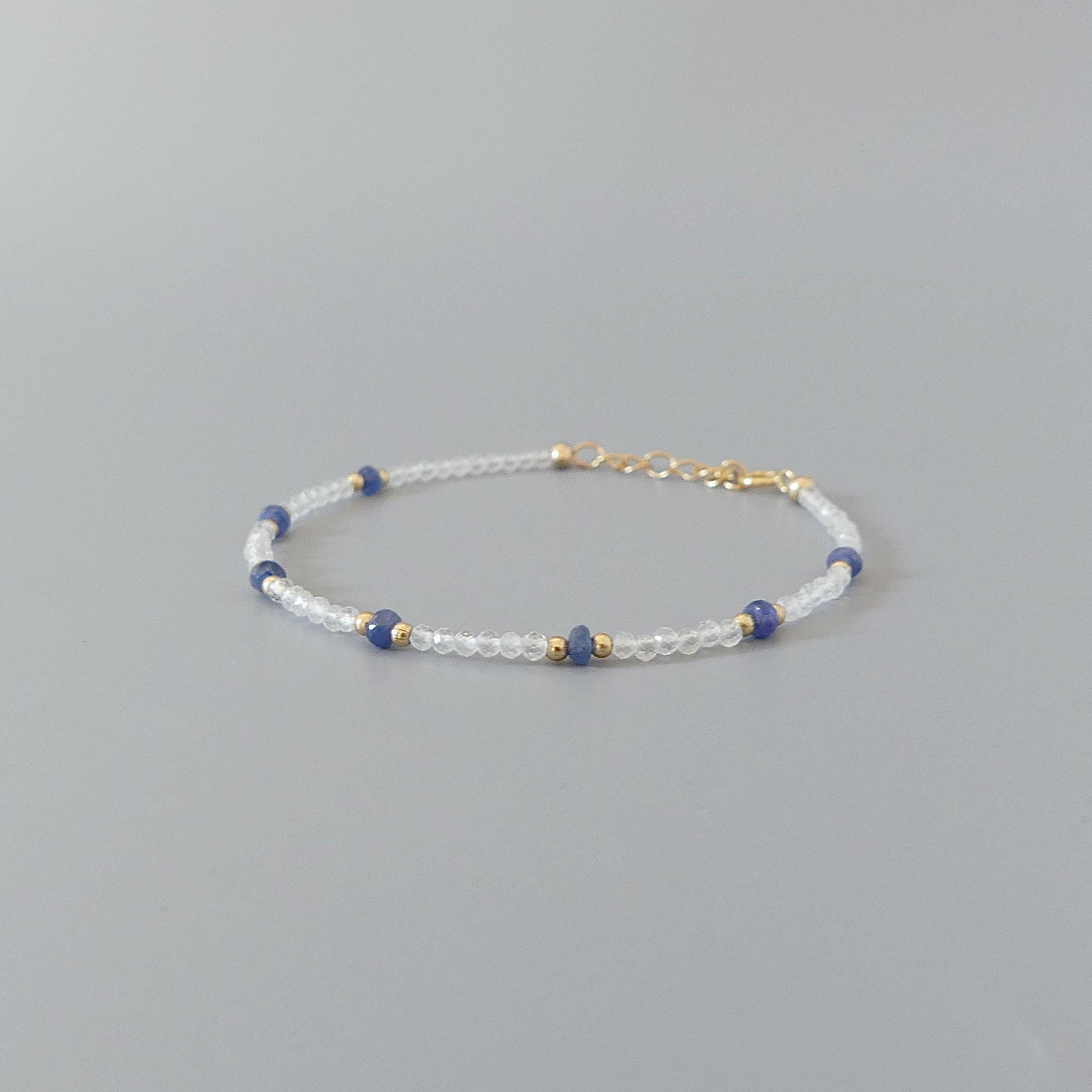 Tiny Blue Sapphire Bracelet Dainty Rock Quartz Gold Filled Bracelet Stacking Minimalist Birthstone Bracelet Gift for Women Wife Daughter