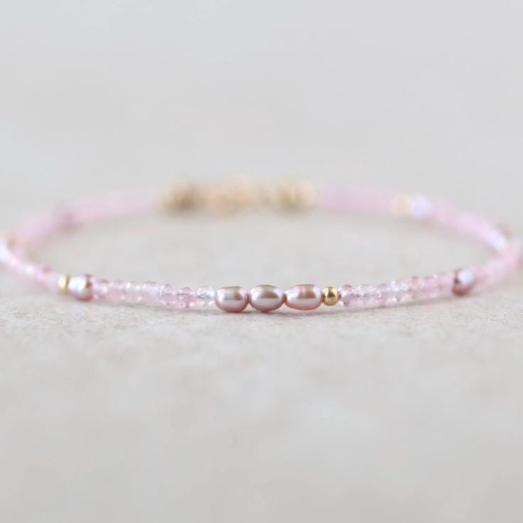 Dainty Rose Quartz and Pink Pearls Bracelet