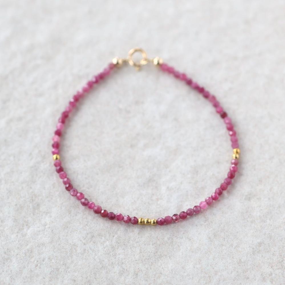 Tiny Rubellite Bracelet Dainty Pink Tourmaline Gemstone Beaded Bracelet October Birthstone Crystal Jewelry Minimalist Birthday Gift Mom Wife