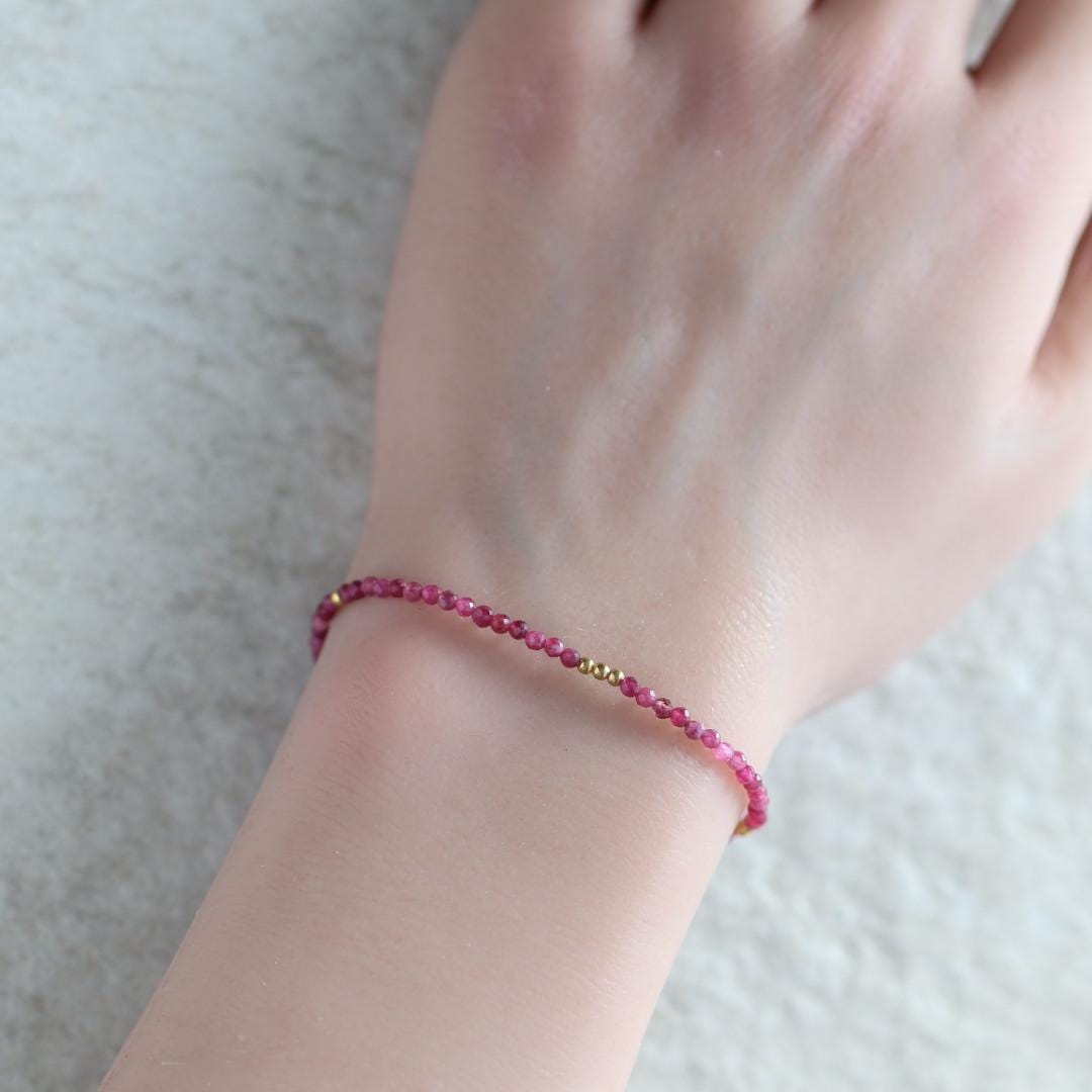 Tiny Rubellite Bracelet Dainty Pink Tourmaline Gemstone Beaded Bracelet October Birthstone Crystal Jewelry Minimalist Birthday Gift Mom Wife