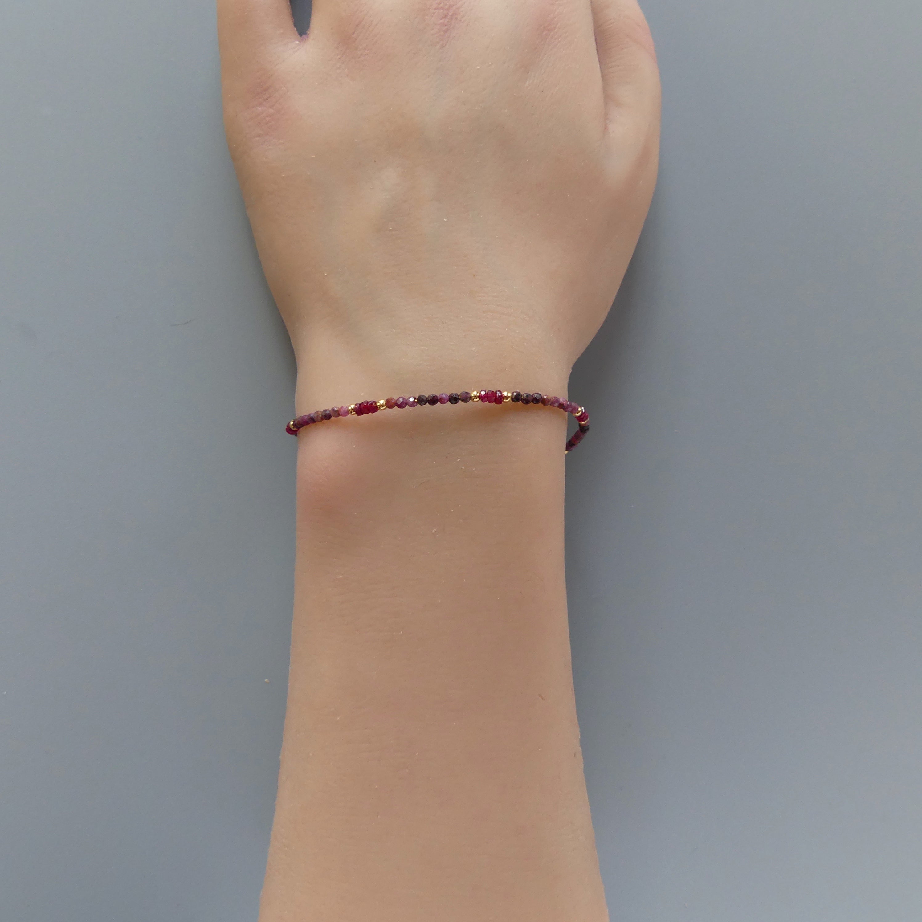 Tiny Ruby Bracelet Dainty Longido Ruby Gold Filled Bead Bracelet Silver Stacking Thin Birthstone Jewelry July Birthday Gift for Women