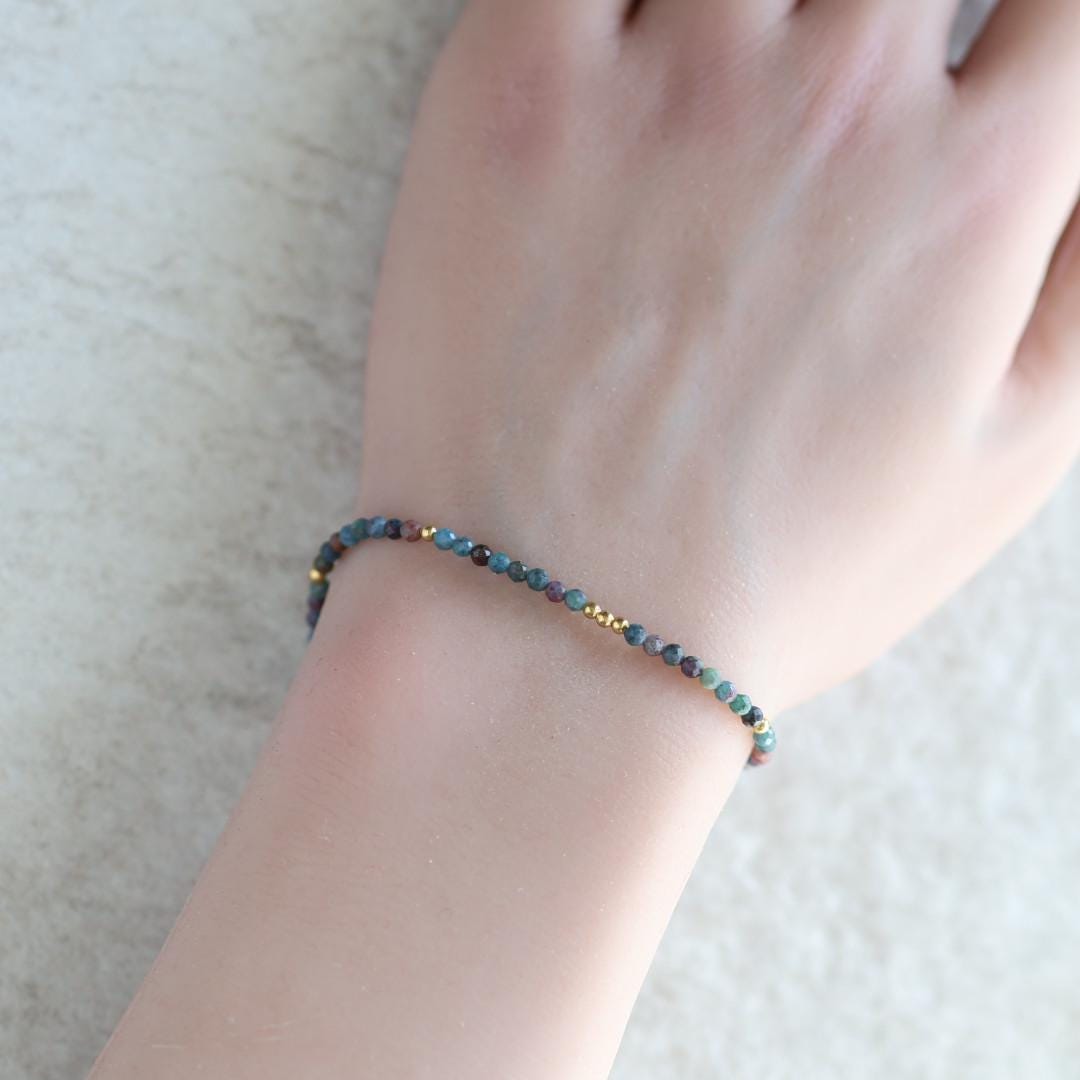 Tiny Ruby in Kyanite Bracelet Dainty Gemstone Beaded Bracelet Colorful Crystal Minimalist Jewelry Boho Wedding Gift Host Wife Bridesmaid