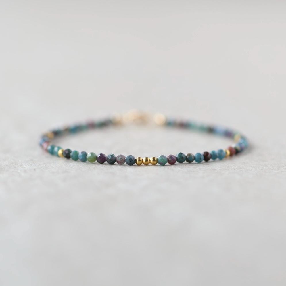 Tiny Ruby in Kyanite Bracelet Dainty Gemstone Beaded Bracelet Colorful Crystal Minimalist Jewelry Boho Wedding Gift Host Wife Bridesmaid