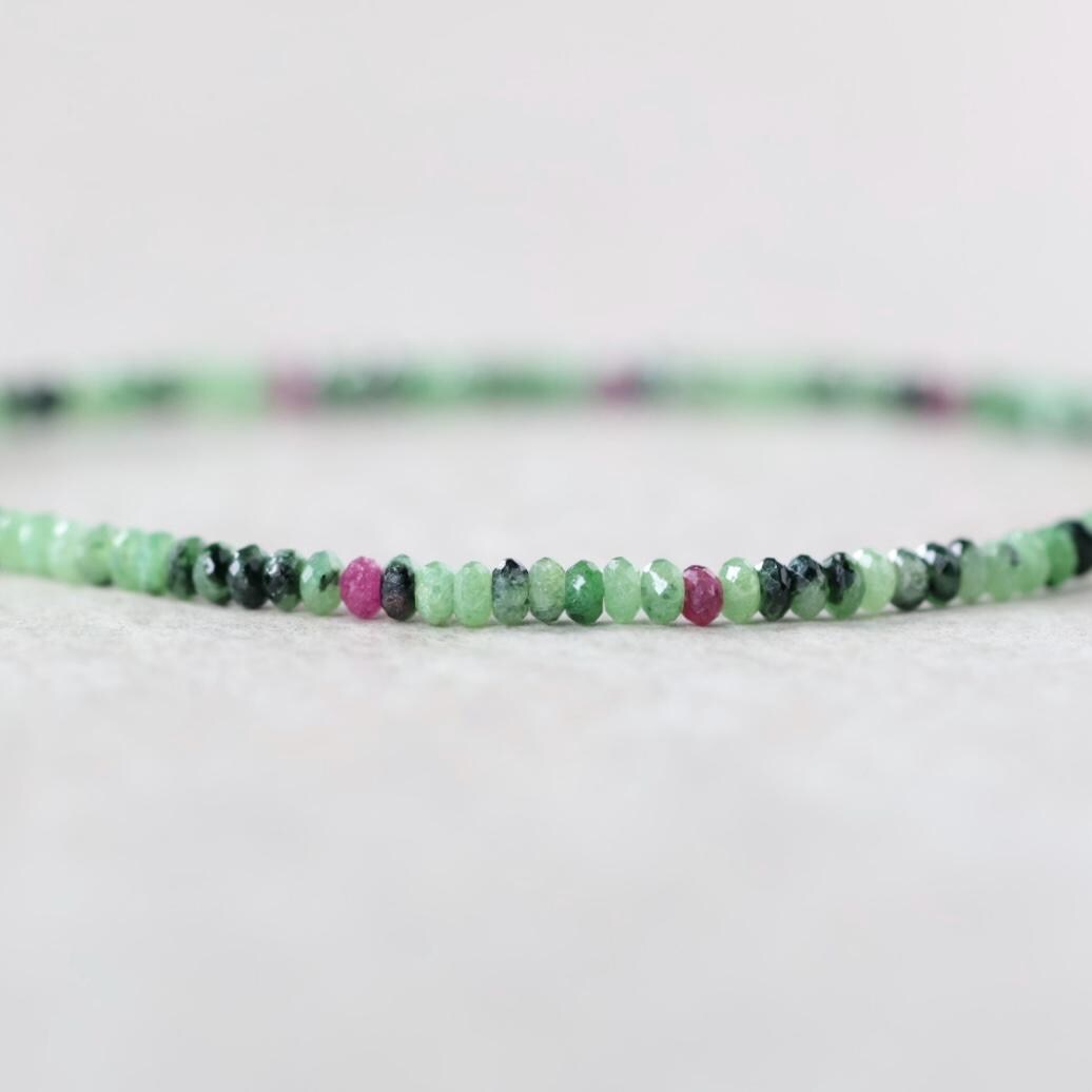 Dainty Ruby Zoisite Bracelet with Ruby Accent