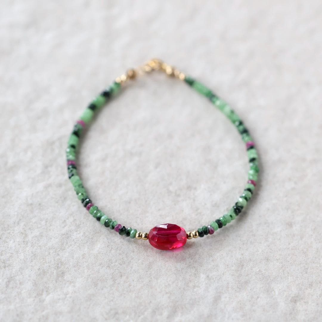 Dainty Ruby Zoisite Bracelet with Ruby Accent
