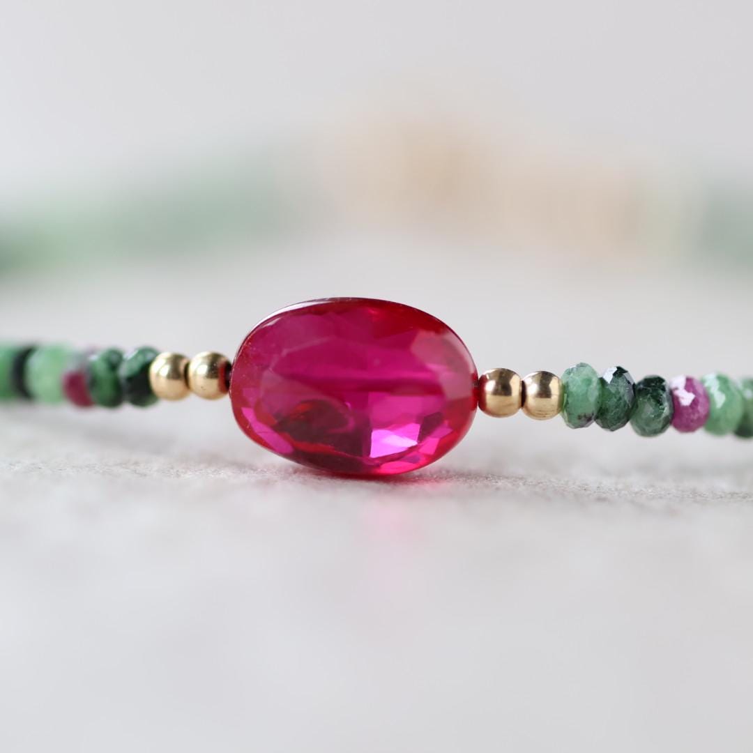 Dainty Ruby Zoisite Bracelet with Ruby Accent
