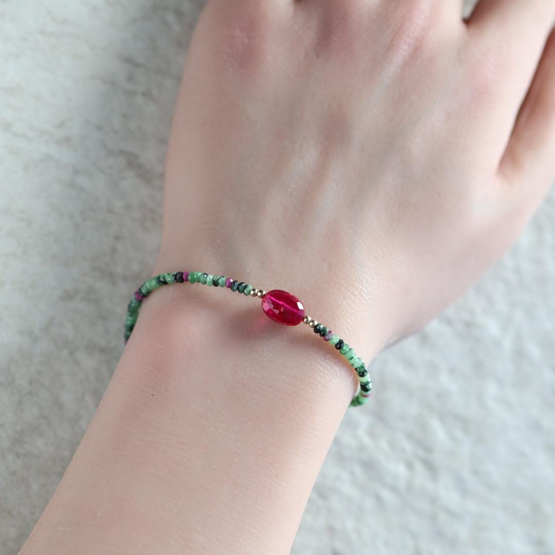 Dainty Ruby Zoisite Bracelet with Ruby Accent