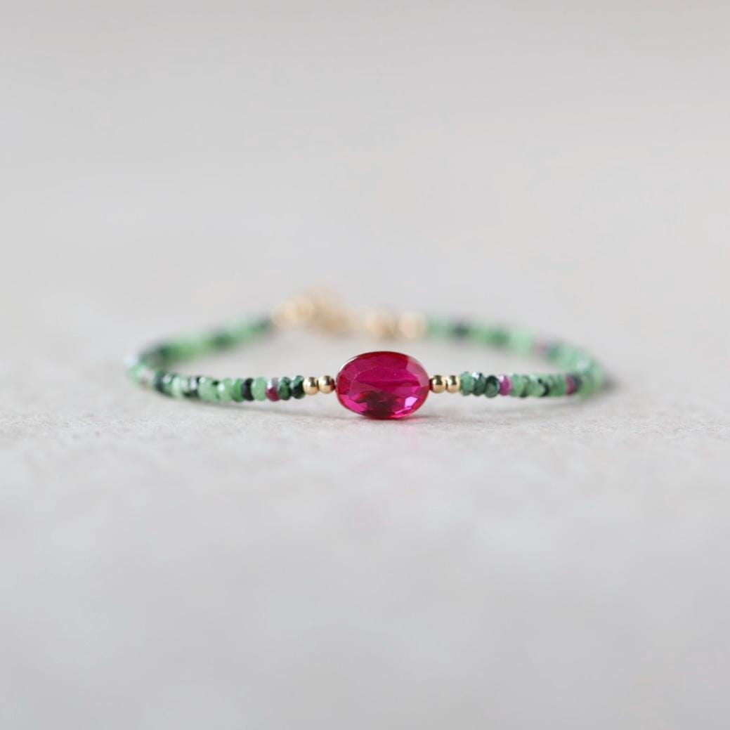 Dainty Ruby Zoisite Bracelet with Ruby Accent