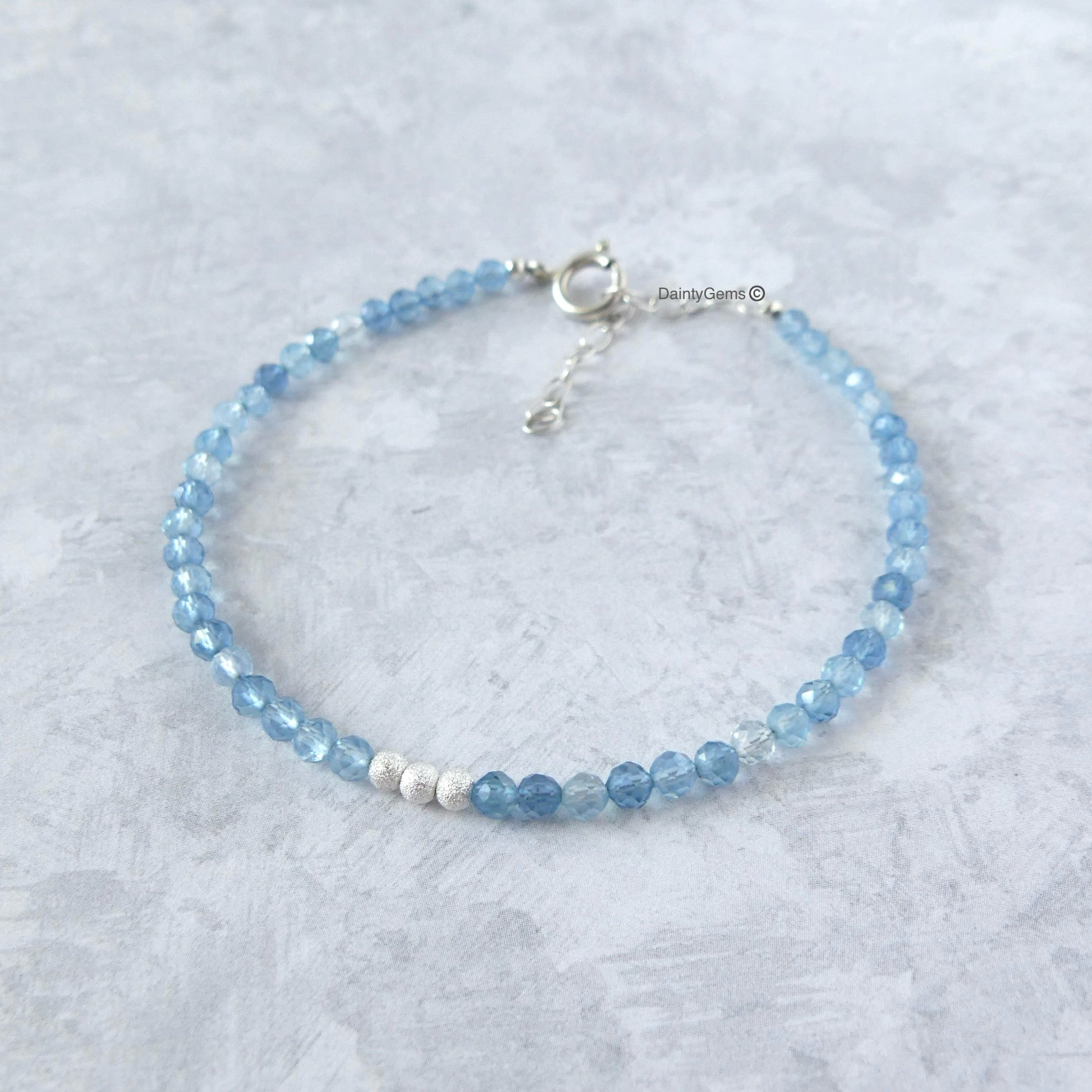 dainty Santa Maria aquamarine bracelet March birthstone jewelry gift meaningful unique handcrafted